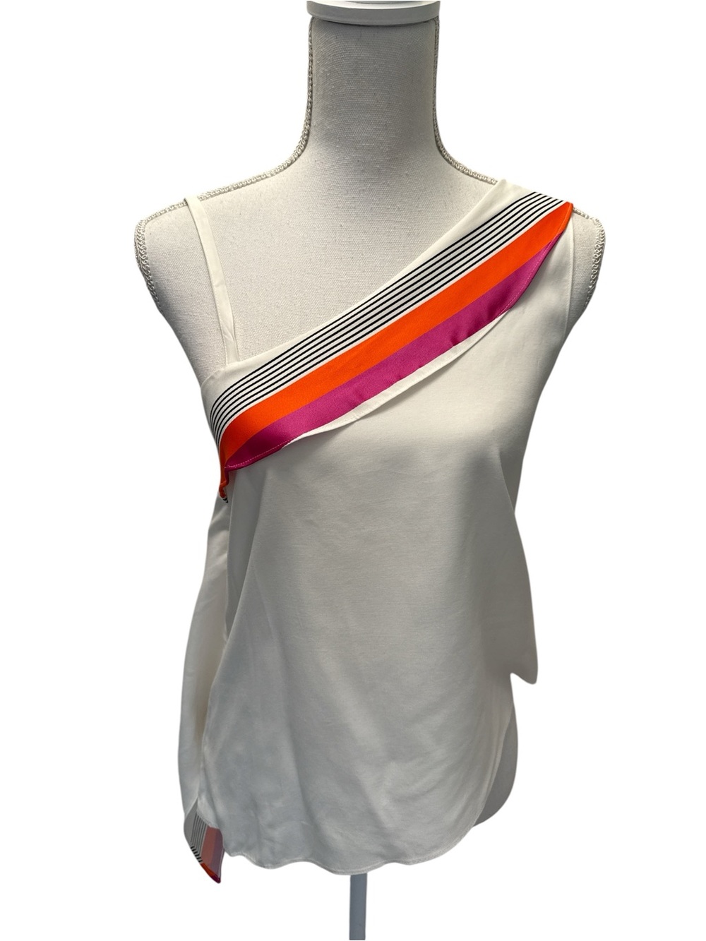 Ramy Brook Asymmetrical One Shoulder White Multi-Color Stripe NWOT XS